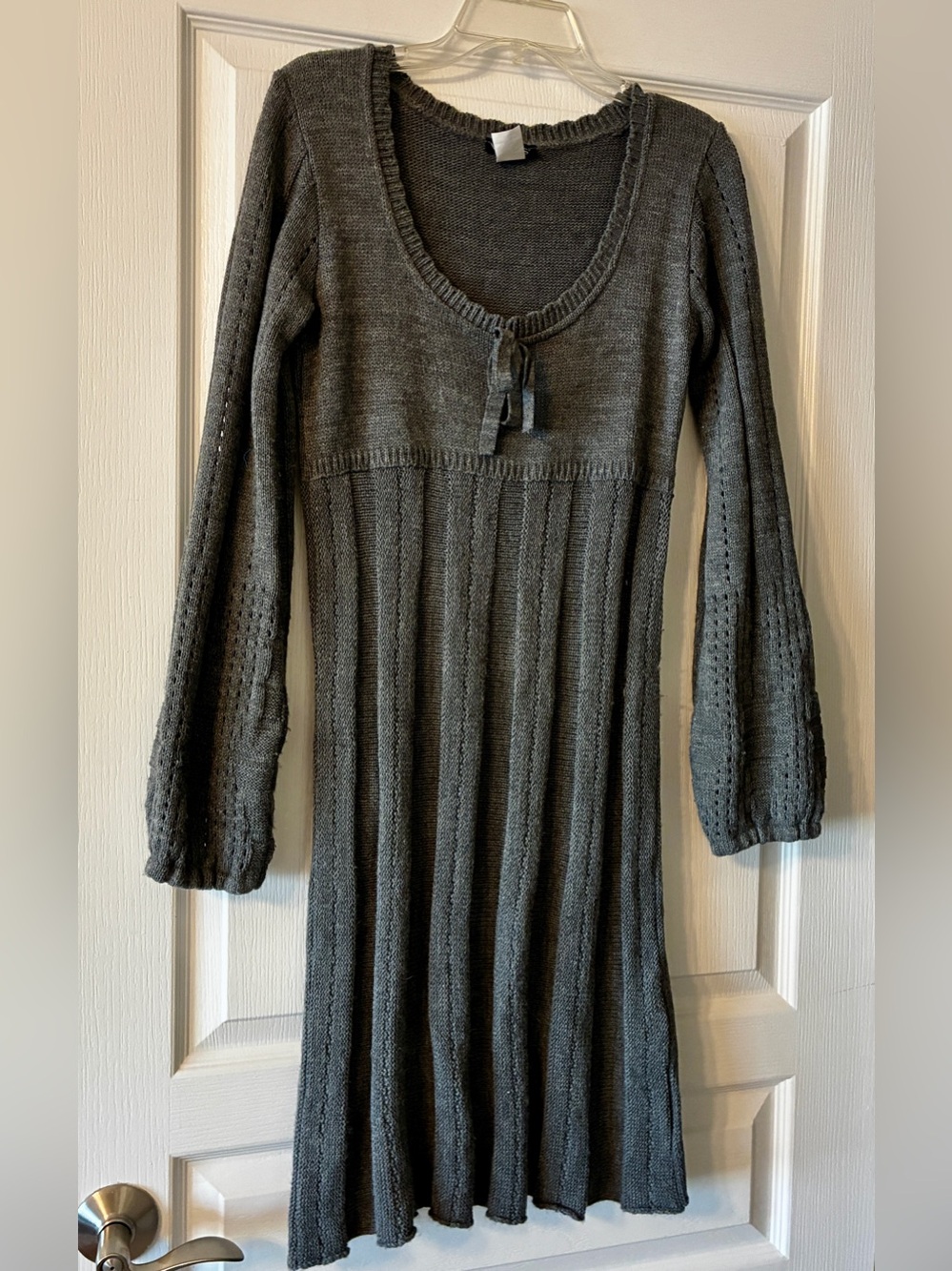 Venus Gray Knit Empire Waist Fit Flare Pleated Sweater Dress